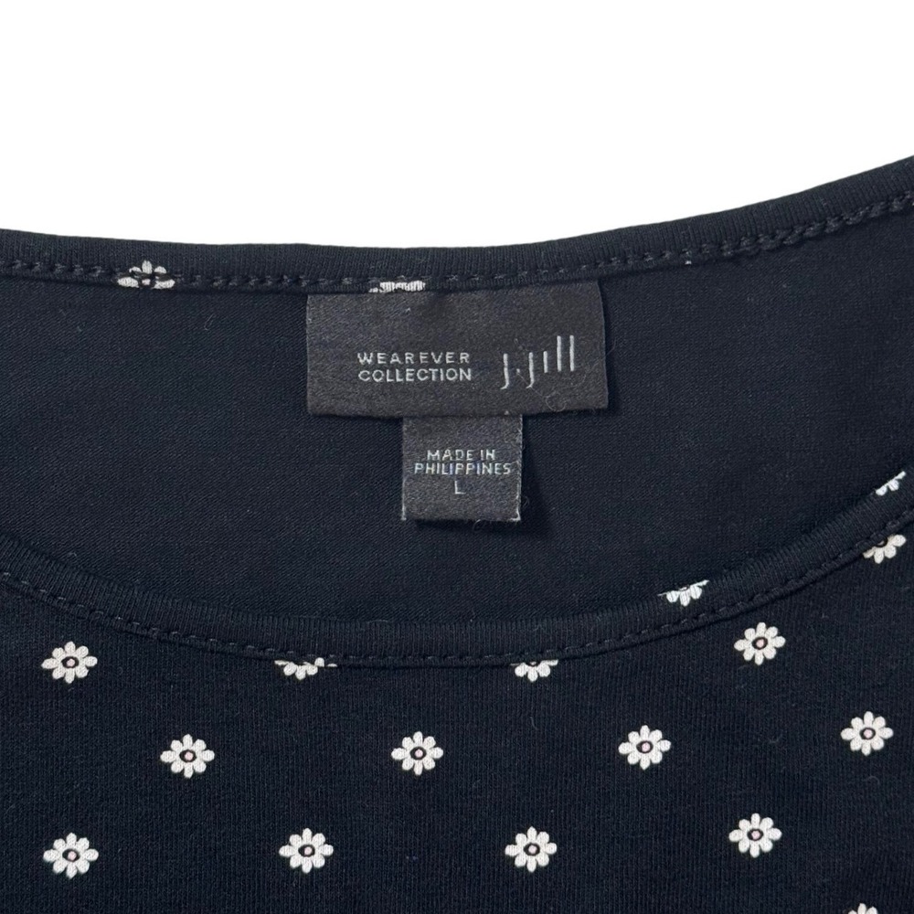 J. Jill Wearever Sleeveless Tunic Top Black White Daisy Floral Scoop Neck Large - Picture 7 of 9